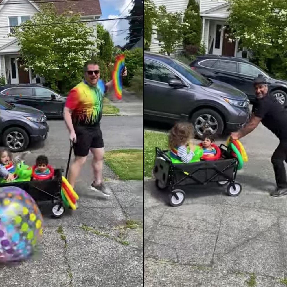 VIDEO: Seattle dads and their kids celebrate Pride with their own mini-parade 
