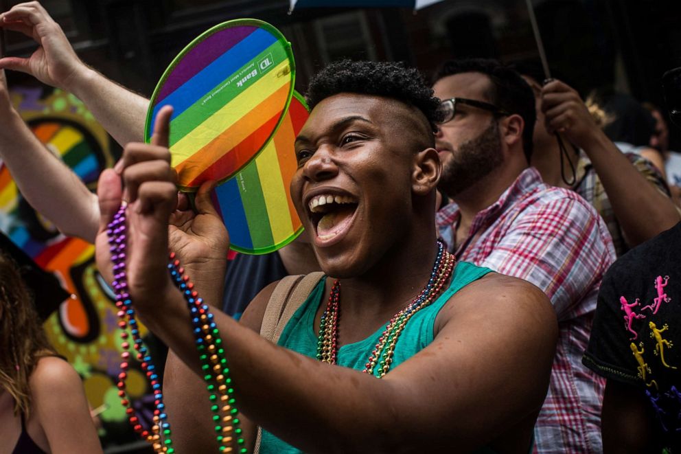 PHOTO: Revelers watch the New York Gay Pride Parade, June 30, 2013, in New York.
