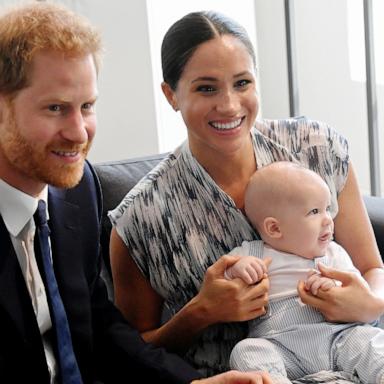 PHOTO: In this Sept. 25, 2019, file photo, Prince Harry, Duke of Sussex, Meghan, Duchess of Sussex and their baby son Archie Mountbatten-Windsor meet Archbishop Desmond Tutu in Cape Town, South Africa.
