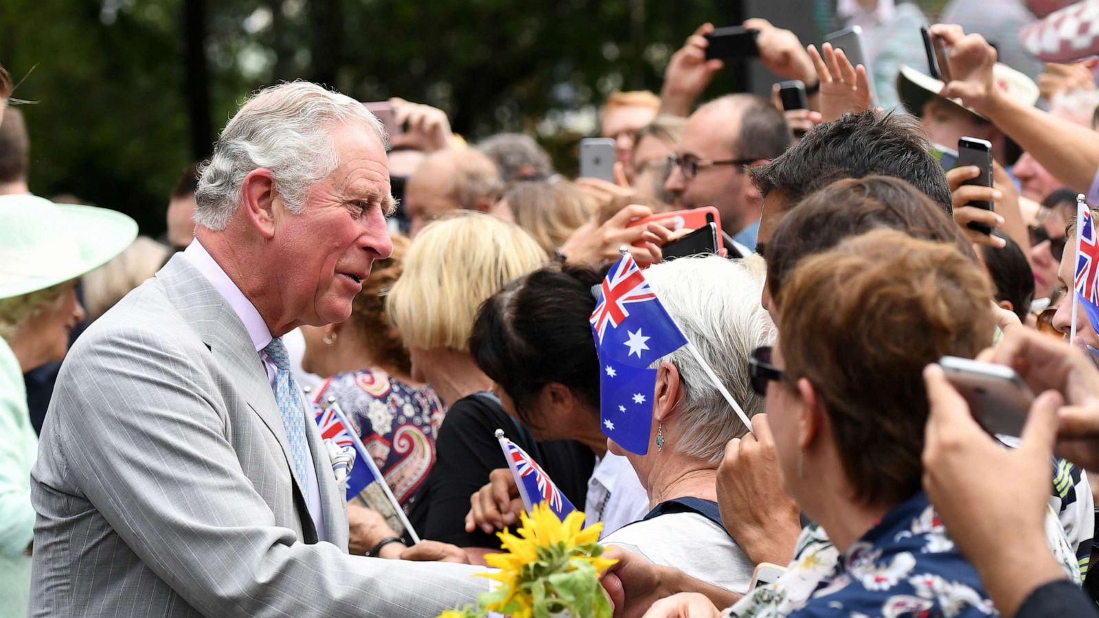 PHOTO: In this April 4, 2018, file photo, Prince Charles is greeted by members of the public during a visit to Brisbane, Australia.