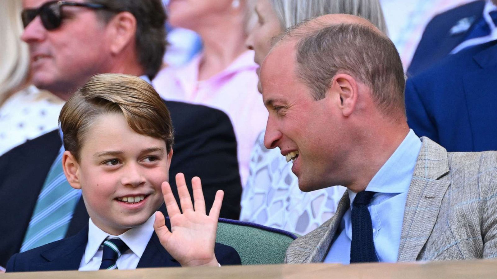 PHOTO: Prince George waves as he attens the men's singles final tennis match between Serbia's Novak Djokovic and Australia's Nick Kyrgios at the 2022 Wimbledon Championships in London, July 10, 2022.