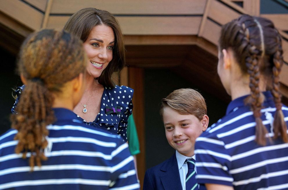 PHOTO: The Duchess of Cambridge and her son Prince George attend the men's singles final tennis match between Serbia's Novak Djokovic and Australia's Nick Kyrgios at the 2022 Wimbledon Championships in London, July 10, 2022.