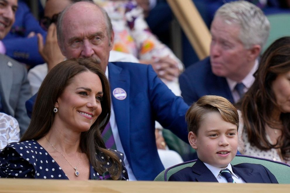 PHOTO: The Duchess of Cambridge and her son Prince George attend the men's singles final tennis match between Serbia's Novak Djokovic and Australia's Nick Kyrgios at the 2022 Wimbledon Championships in London, July 10, 2022.