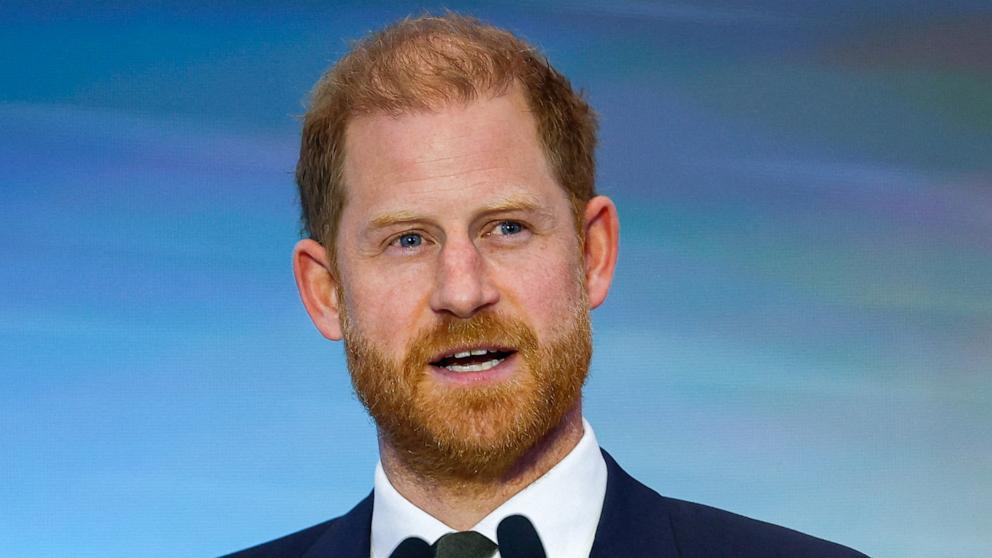 PHOTO: Britain's Prince Harry speaks at the Kyiv Security Forum, amid Russia's attack on Ukraine, in Kyiv, Ukraine April 23, 2026. 