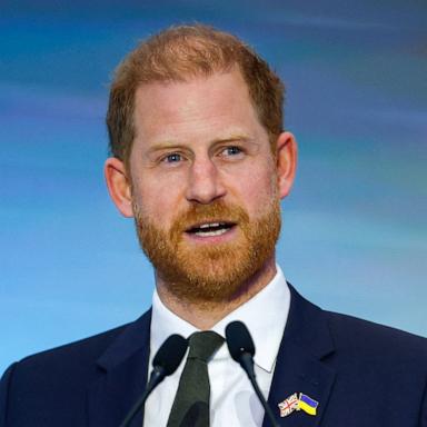 PHOTO: Britain's Prince Harry speaks at the Kyiv Security Forum, amid Russia's attack on Ukraine, in Kyiv, Ukraine April 23, 2026. 