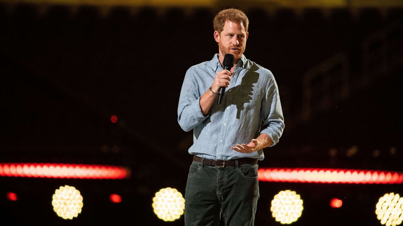 PHOTO: Prince Harry gives remarks at the Vax Live concert at SoFi Stadium, May 2, 2021, in Inglewood, Calif.