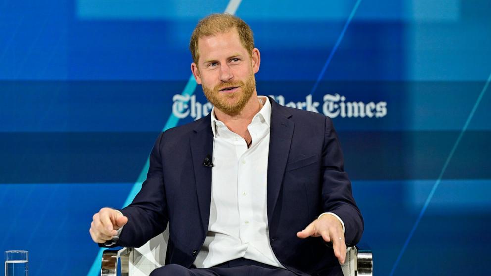 PHOTO: Prince Harry, Duke of Sussex, speaks onstage during The New York Times Dealbook Summit 2024 at Jazz at Lincoln Center on Dec. 4, 2024 in New York City. 