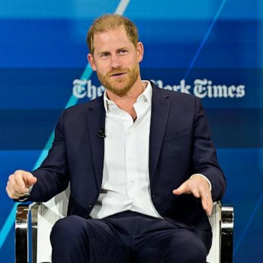 PHOTO: Prince Harry, Duke of Sussex, speaks onstage during The New York Times Dealbook Summit 2024 at Jazz at Lincoln Center on Dec. 4, 2024 in New York City. 