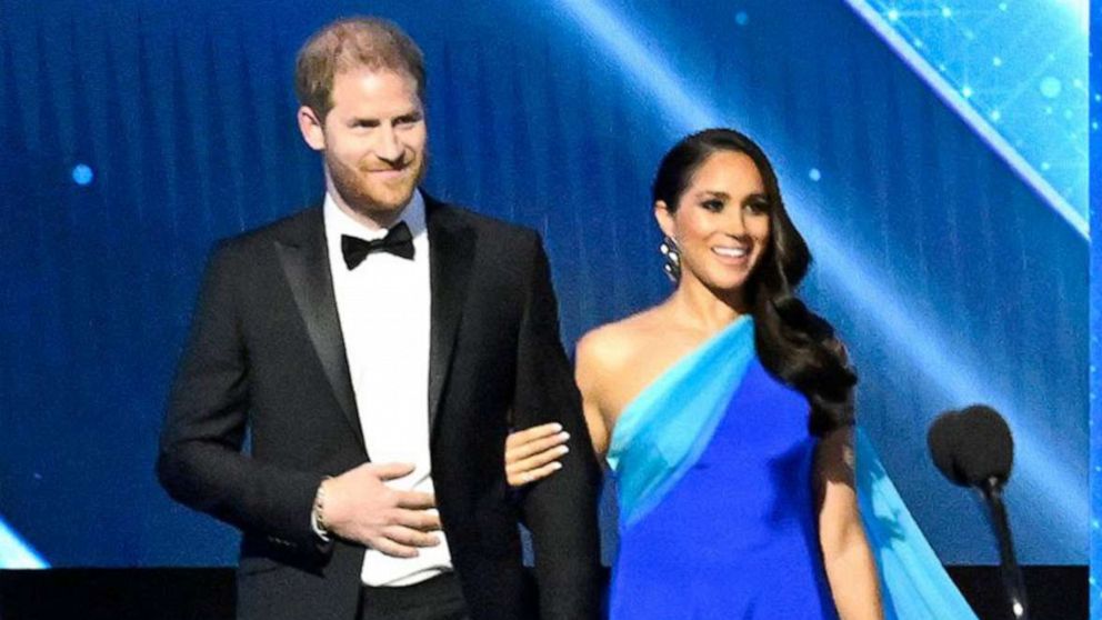 PHOTO: Prince Harry and Meghan Markle, Duke and Duchess of Sussex, accept the President's Award at the 53rd NAACP Image Awards Show in Burbank, Calif., Feb. 26, 2022.