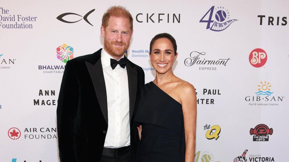 PHOTO: Prince Harry, Duke of Sussex and Meghan, Duchess of Sussex attend the David Foster Foundation 40th Anniversary Celebration on Aug. 7, 2026, in Victoria, British Columbia. 