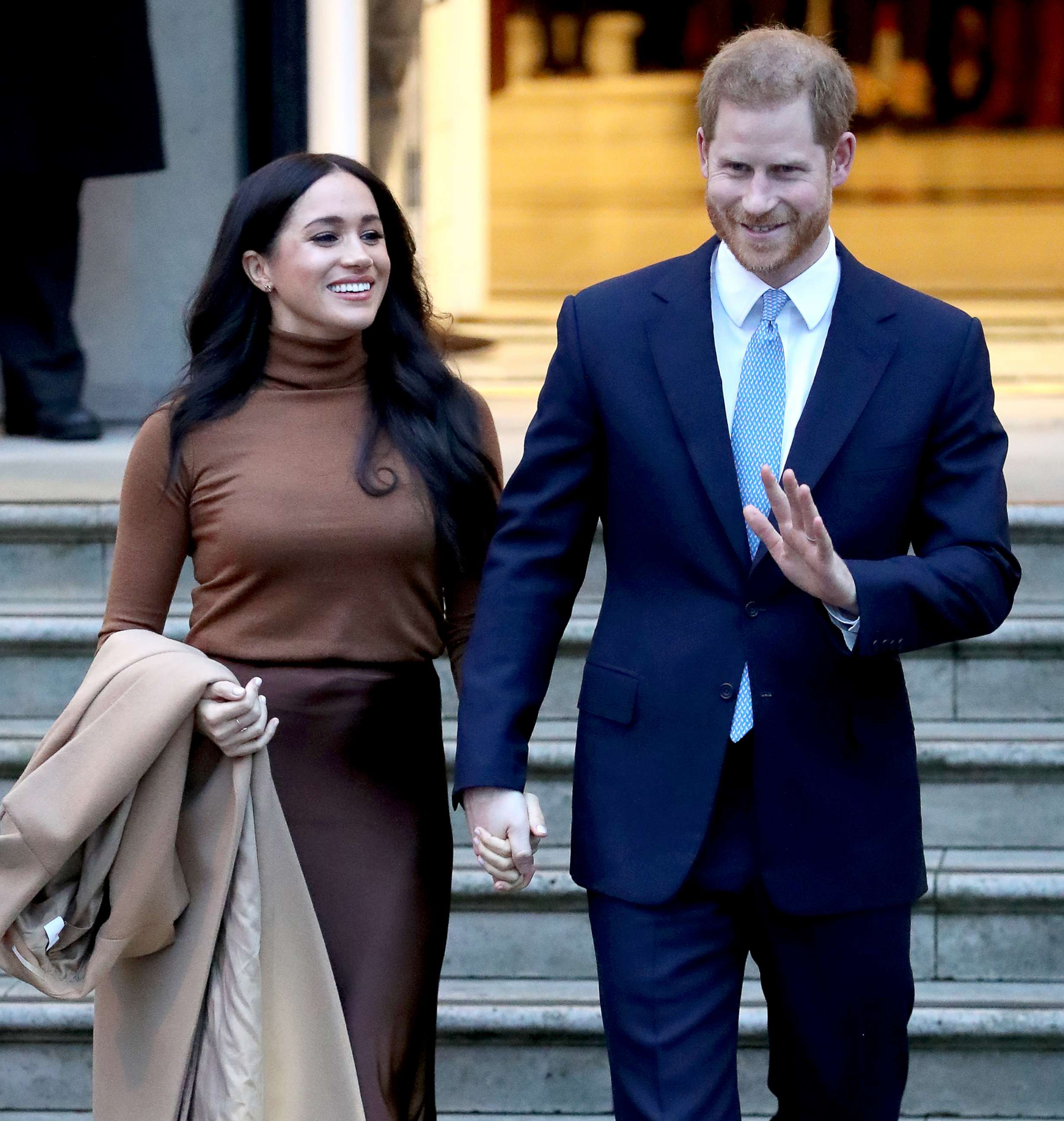 PHOTO: Prince Harry, Duke of Sussex and Meghan, Duchess of Sussex depart Canada House on Jan. 07, 2020, in London.