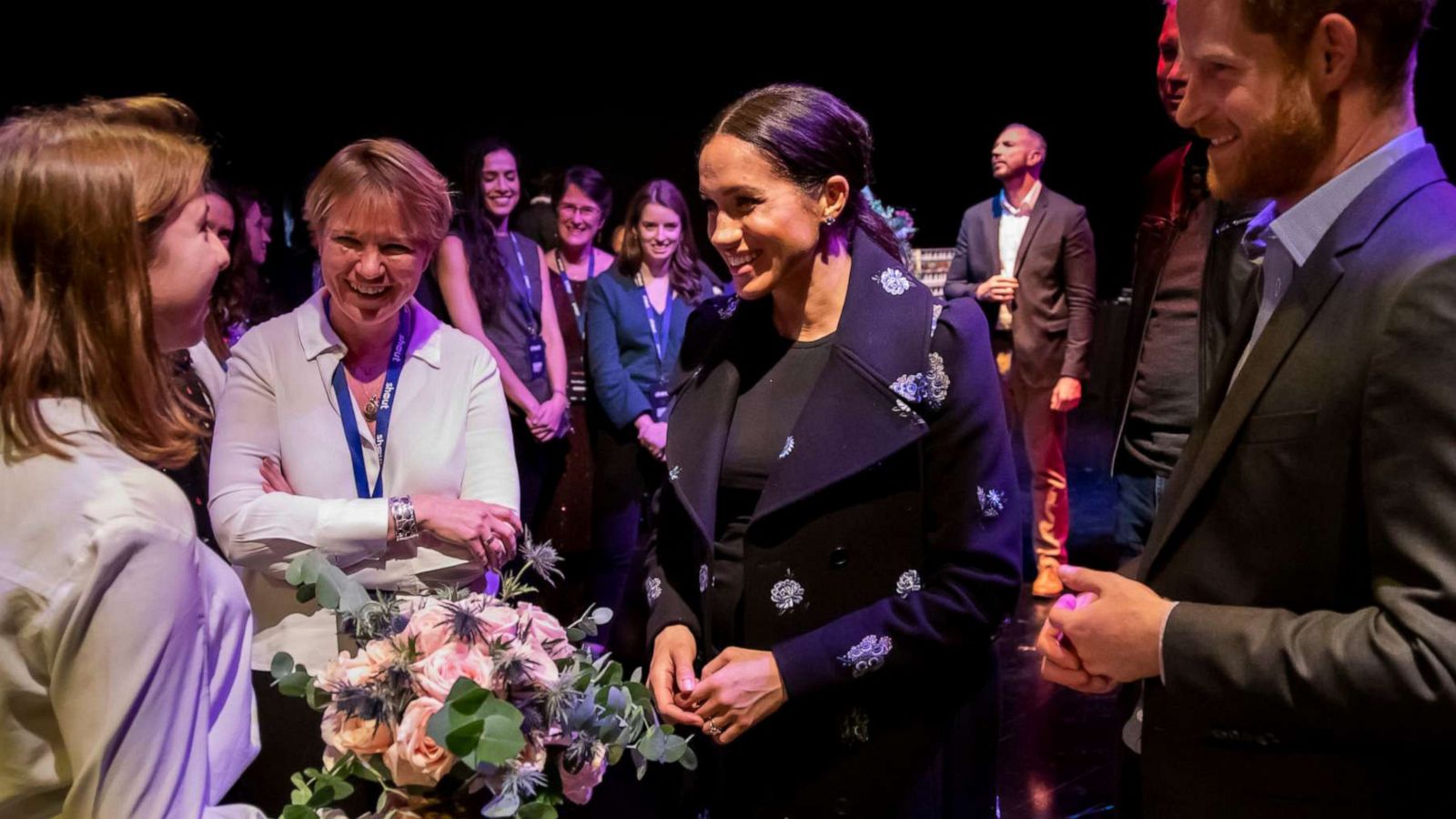 PHOTO: Prince Harry and Meghan Duchess of Sussex meet volunteers working with a text messaging service in the U.K. which aims to provide 24/7 support for anyone experiencing mental health crisis, in a photo released by Kensington Palace on May 9, 2019.