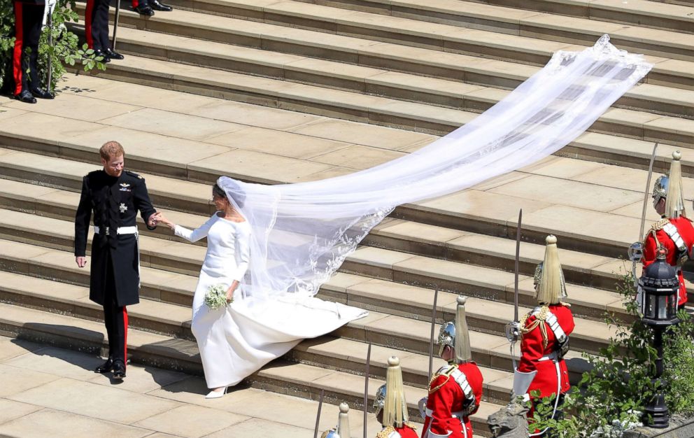 PHOTO: Prince Harry and Meghan Markle leave St George's Chapel in Windsor Castle after their wedding, May 19, 2018, in Windsor, U.K.