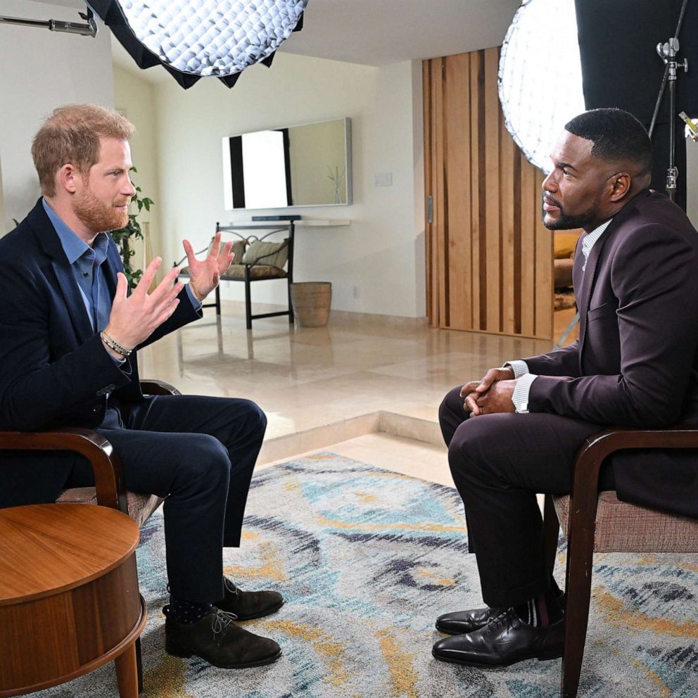 Prince Harry tells ABC News’ Michael Strahan he thinks his late mother Princess Diana would be “sad” about the state of his relationship with his brother.