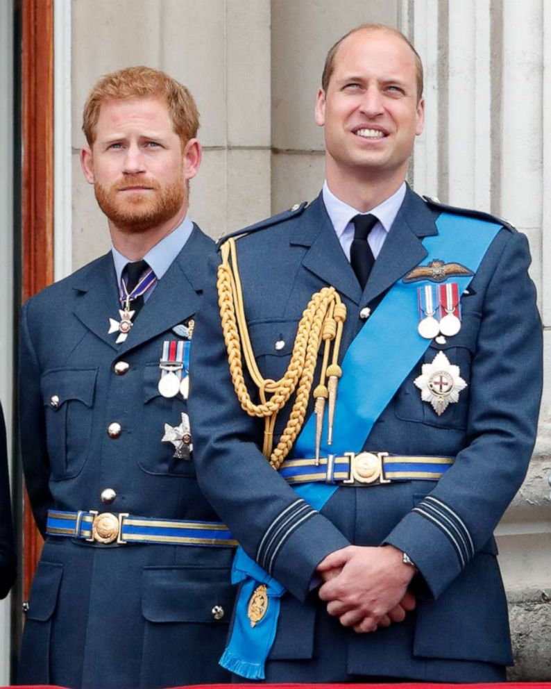 PHOTO:Prince Harry, Duke of Sussex and Prince William, Duke of Cambridge watch a flypast to mark the centenary of the Royal Air Force from the balcony of Buckingham Palace, July 10, 2018, in London.