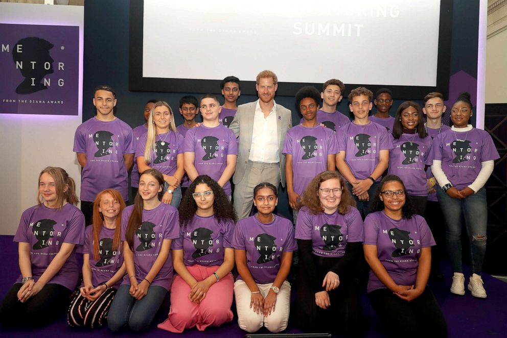 PHOTO: The Duke of Sussex (center) during the Diana Award National Youth Mentoring Summit at Banking Hall, in London, July 2, 2019. 