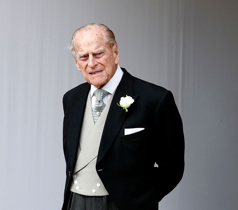 Prince Philip waits for the bridal procession following the wedding of Princess Eugenie of York and Jack Brooksbank in St George's Chapel, Windsor Castle, near London, Oct. 12, 2018.