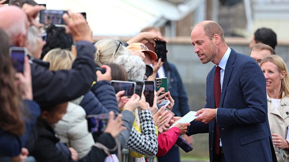 PHOTO: Prince William, Prince of Wales greets well-wishers on Sept. 10, 2024, in Llanelli, Wales. 