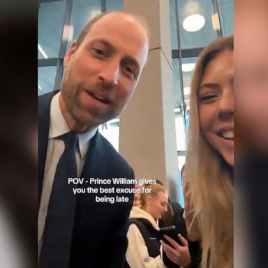 PHOTO: Samantha Johnson shared a video on TikTok of Prince William excusing her for being late to a lecture due to his visit to Ulster University, Nov. 14, 2024.