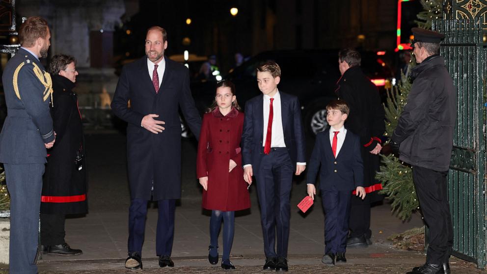 PHOTO: Britain's Prince William, Prince of Wales, Princess Charlotte, Prince George and Prince Louis attend the 'Together At Christmas' Carol Service at Westminster Abbey on Dec. 6, 2024 in London.