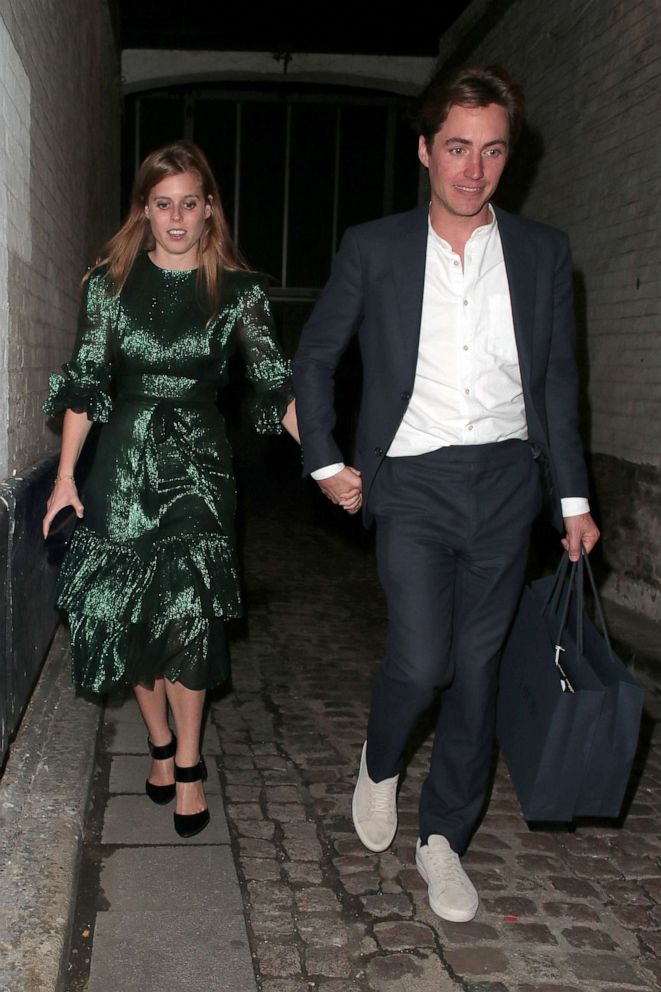 PHOTO: Princess Beatrice of York and Edoardo Mapelli Mozzi attend the Dior Sessions book launch after party, Oct. 1, 2019, in London.