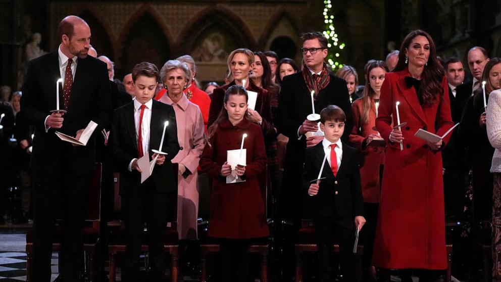 PHOTO: Britain's Prince William, Prince of Wales, Prince George of Wales, Princess Charlotte of Wales, Prince Louis of Wales and Catherine, Princess of Wales attend the "Together At Christmas Carol Service" at Westminster Abbey, Dec. 6, 2024, in London.