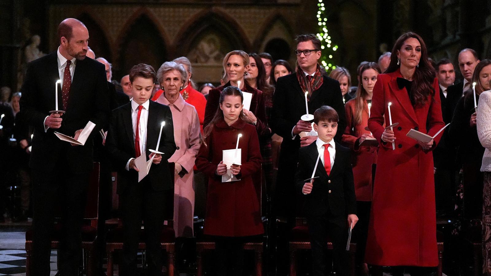 PHOTO: Britain's Prince William, Prince of Wales, Prince George of Wales, Princess Charlotte of Wales, Prince Louis of Wales and Catherine, Princess of Wales attend the "Together At Christmas Carol Service" at Westminster Abbey, Dec. 6, 2024, in London.