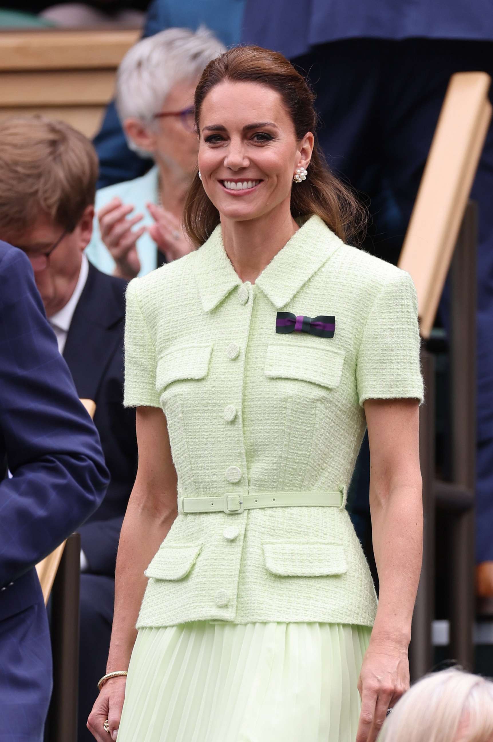 PHOTO: Catherine, Princess of Wales walks to her seat in the Royal Box for the Ladies Singles Final on day thirteen of the Wimbledon Tennis Championships in London, July 15, 2023.