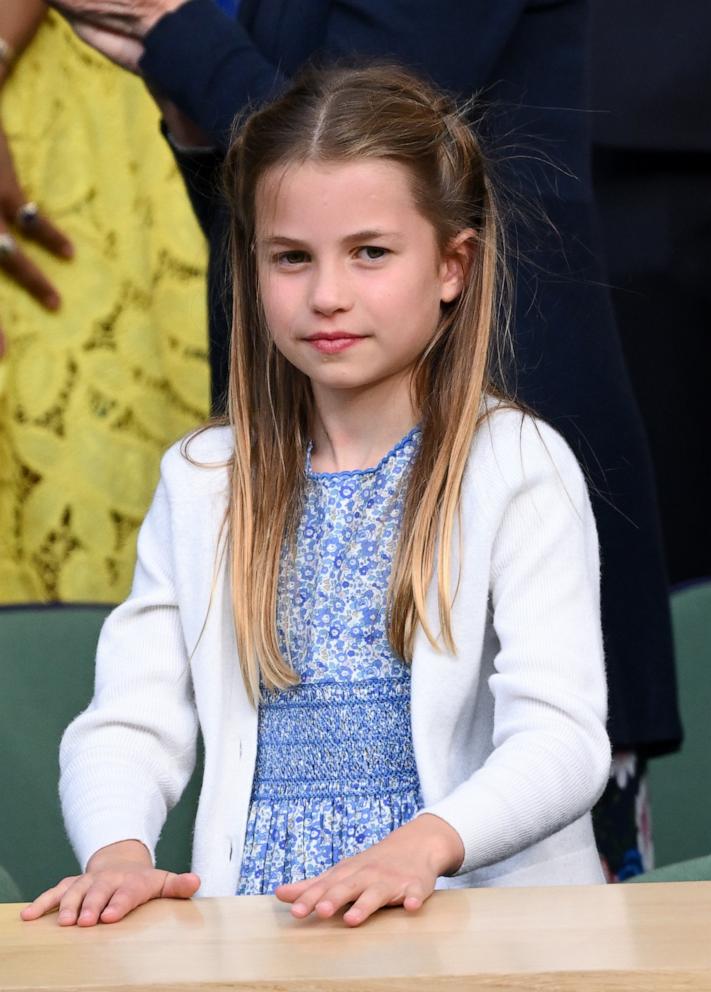 PHOTO: Princess Charlotte of Wales watches Carlos Alcaraz vs Novak Djokovic in the Wimbledon 2023 men's final on Centre Court during day fourteen of the Wimbledon Tennis Championships, on July 16, 2023, in London.