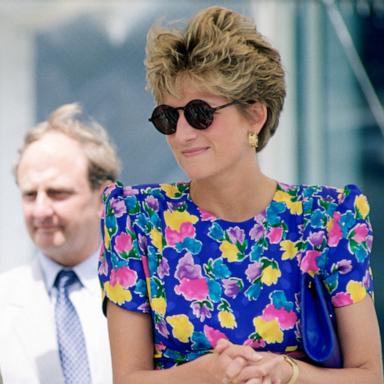 PHOTO: Princess Diana wears a dress designed by fashion designers Bellville Sassoon as she visits, Seville, Spain with Prince Charles, May 21, 1992.