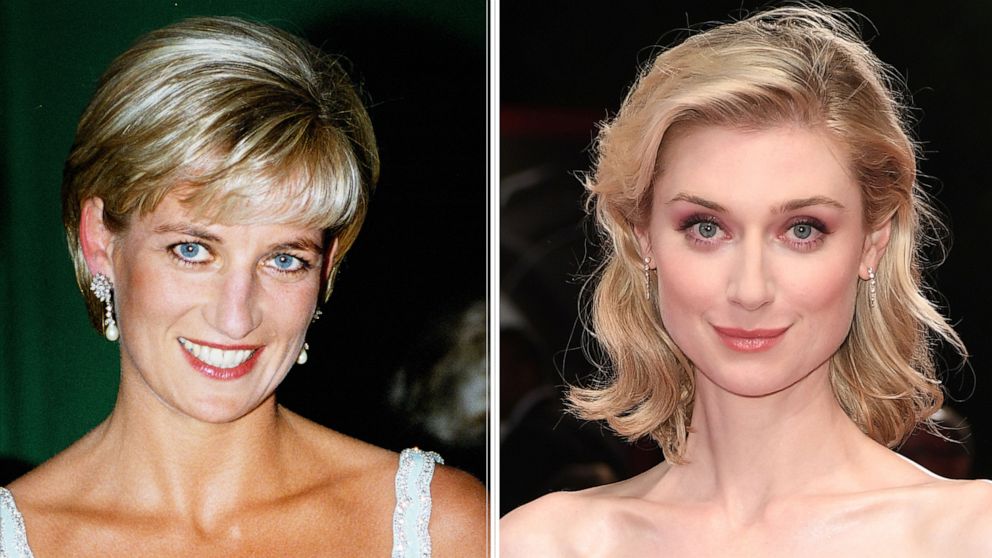 PHOTO: Princess Diana attends a private viewing and reception in London, June 2, 1997.  Elizabeth Debicki walks the red carpet at the Venice Film Festival, Sept. 7, 2019.  