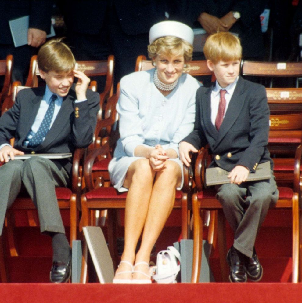 PHOTO: Prince William, Princess Diana and Prince Harry attend a ceremony in Hyde Park to mark the 50th anniversary of VE Day in London, May 7, 1995. 