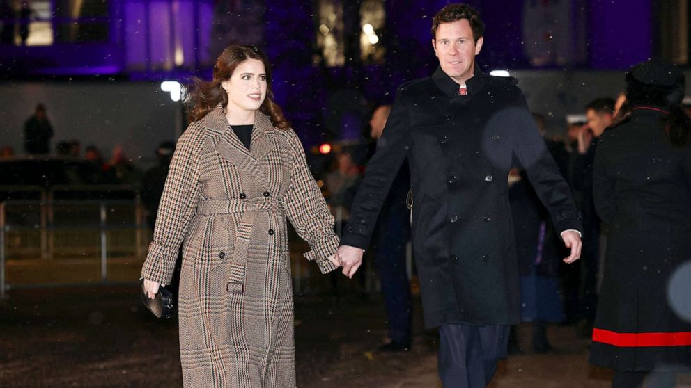 PHOTO: FILE - Britain's Britain's Princess Eugenie and Jack Brooksbank attend the Together At Christmas carol service at Westminster Abbey, in London, Dec. 15, 2022.