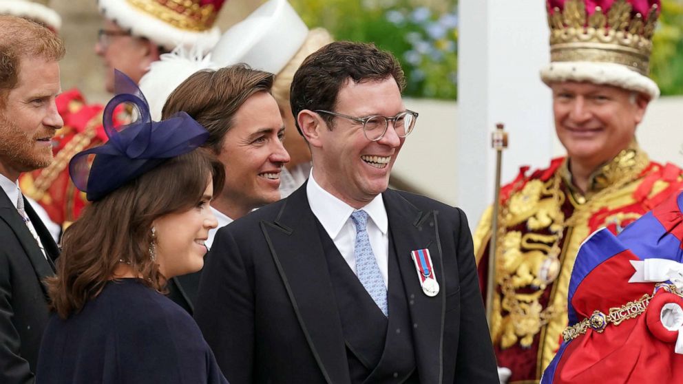 PHOTO: FILE - The Duke of Sussex Princess Eugenie and Jack Brooksbank leaving Westminster Abbey in central London following the coronation of King Charles III and Queen Camilla, May 6, 2023.