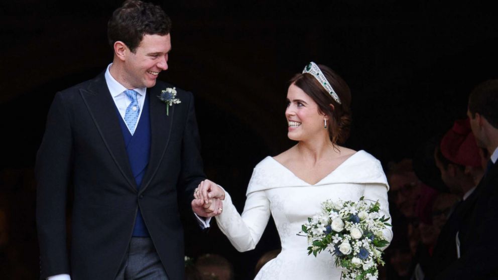 PHOTO: Jack Brooksbank and Princess Eugenie after their wedding, Windsor, Berkshire, U.K., Oct. 12, 2018.