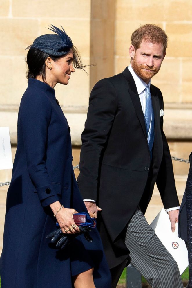 Prince Harry, Duke of Sussex, right, and Meghan, Duchess of Sussex, left, leave after the royal wedding ceremony of Princess Eugenie of York and Jack Brooksbank at St Georges Chapel at Windsor Castle, in Windsor, Britain, Oct. 12, 2018.