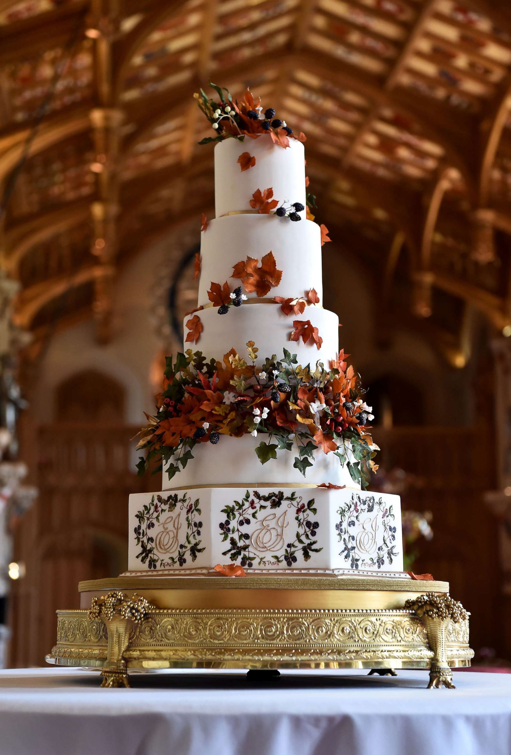 PHOTO: The wedding cake, which was created Sophie Cabot for the wedding of Princess Eugenie of York and Mr. Jack Brooksbank pictured in St. George's Hall at Windsor Castle, Oct. 12, 2018, in Windsor, England.