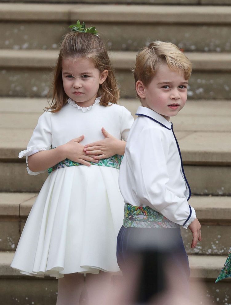 PHOTO: Princess Charlotte and Prince George arrive for the wedding of Princess Eugenie to Jack Brooksbank at St George's Chapel in Windsor Castle, Britain Oct 12, 2018.