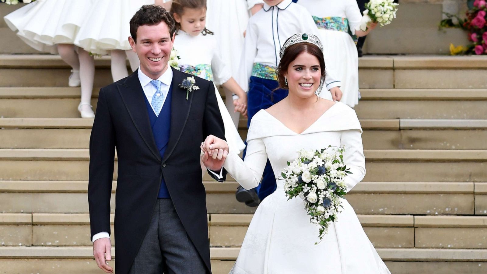 PHOTO: Princess Eugenie and her husband Jack Brooksbank leave after their wedding at St George's Chapel in Windsor Castle on Oct. 12, 2018 in Windsor, England.