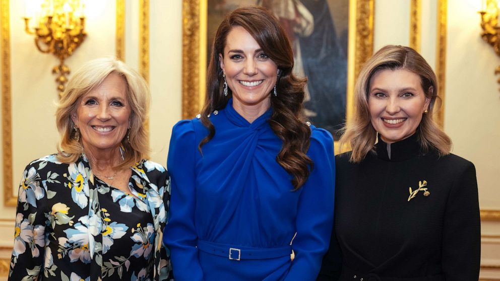 PHOTO: The Princess of Wales meets with the First Lady of the United States, Jill Biden, and the First Lady of Ukraine, Olena Zelenska, during the Reception for Heads of State at Buckingham Palace, May 5, 2023 in London.