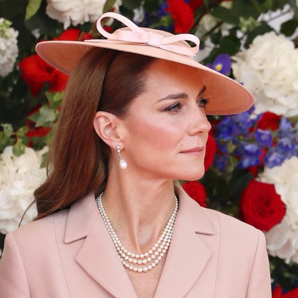 Catherine, Princess of Wales on the day of the state visit of French President Emmanuel Macron and Brigitte Macron, July 8, 2025 in Windsor, Britain. 
