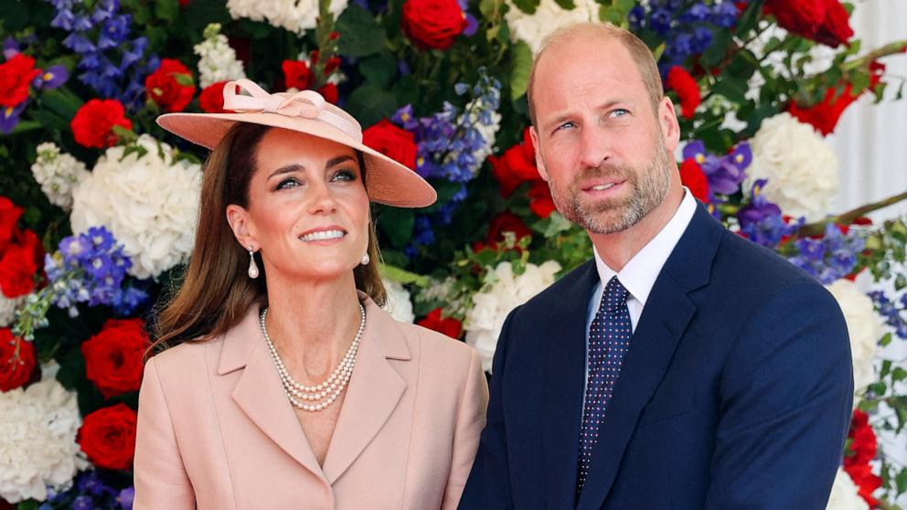 PHOTO: Britain's Catherine, Princess of Wales and Britain's Prince William, Prince of Wales attend a ceremonial welcome for France's President and his wife at Windsor Castle, in Windsor, Britian, July 8, 2025.