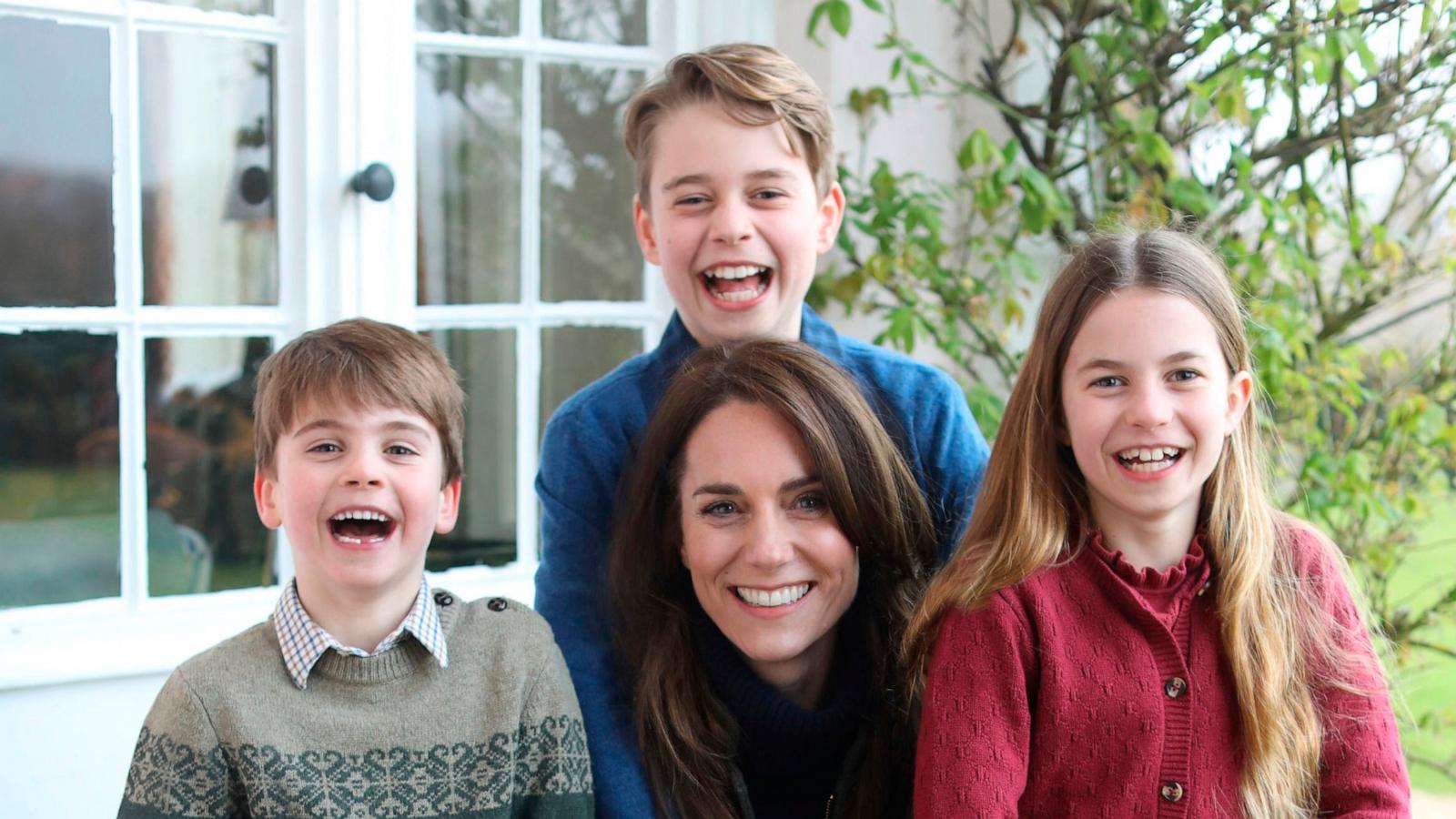 PHOTO: This undated photo issued on Sunday March 10, 2024, by Kensington Palace shows Kate, Princess of Wales with her children, Prince Louis, left, Prince George and Princess Charlotte, taken in Windsor, England, by Prince William earlier this week.