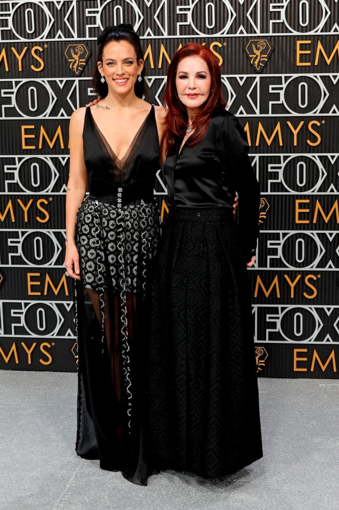 PHOTO: Riley Keough, left, and Priscilla Presley attends the 75th Primetime Emmy Awards at Peacock Theater, Jan. 15, 2024, in Los Angeles.