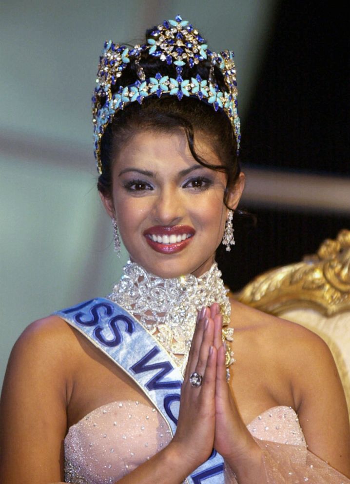 PHOTO: Miss India Priyanka Chopra, smiles as she sits with the Miss World crown after winning the title at London's Millennium Dome in this Nov. 30, 2000 file photo.