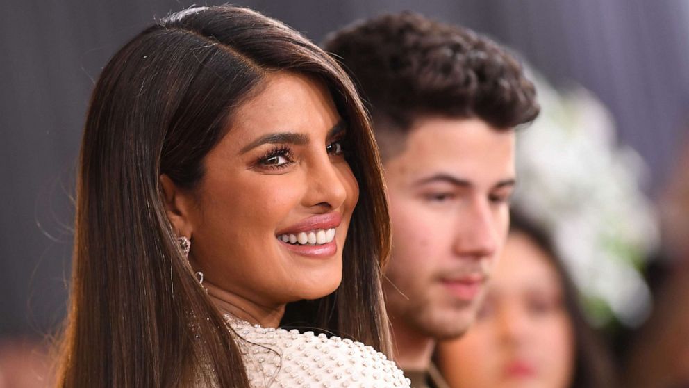 Actress Priyanka Chopra and singer-songwriter Nick Jonas  arrive for the 62nd Annual Grammy Awards on Jan. 26, 2020, in Los Angeles.