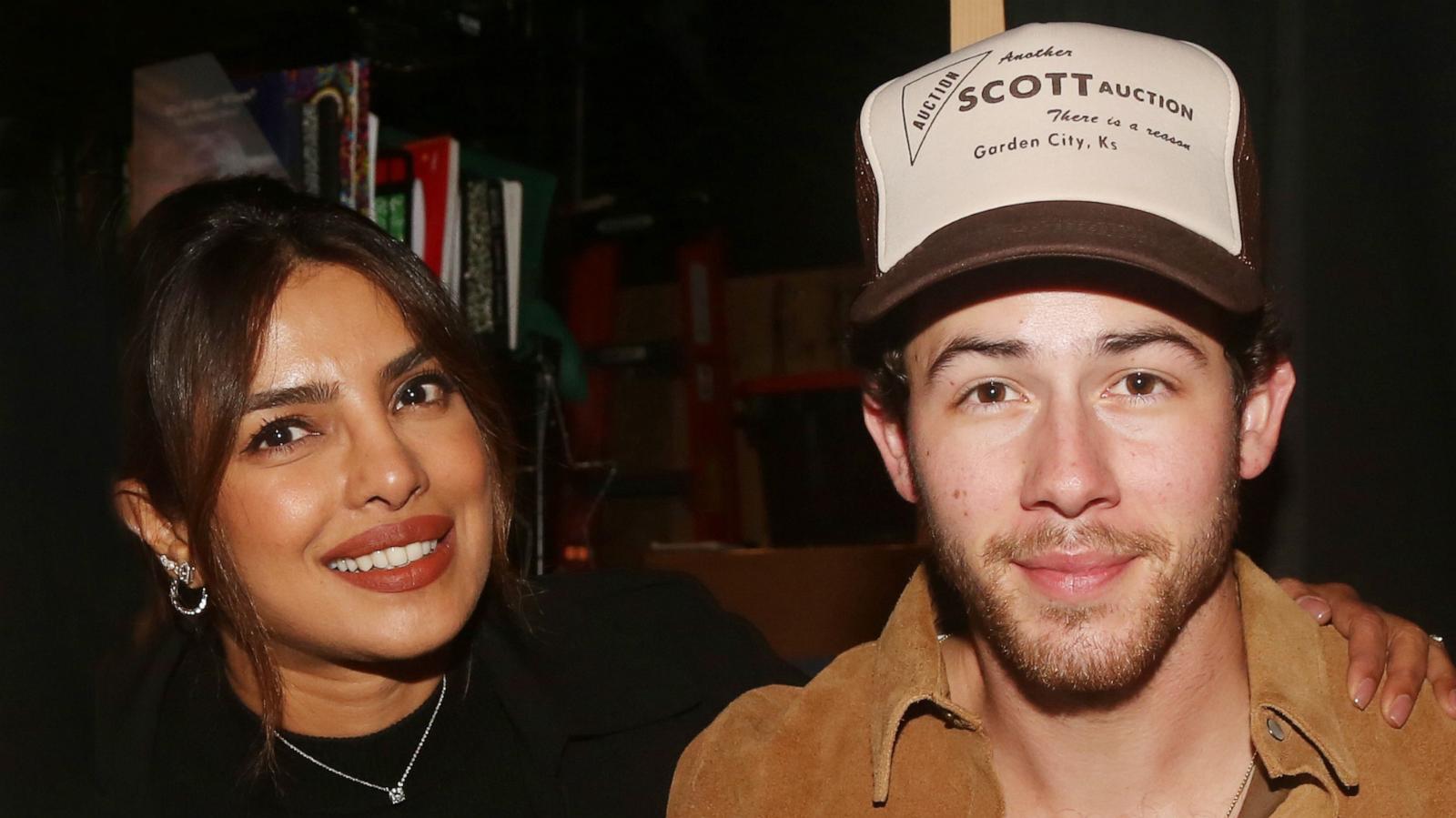 PHOTO: Priyanka Chopra Jonas and Nick Jonas pose backstage at the hit musical "Kimberly Akimbo" on Broadway at The Booth Theater on Sept. 27, 2023 in New York City.