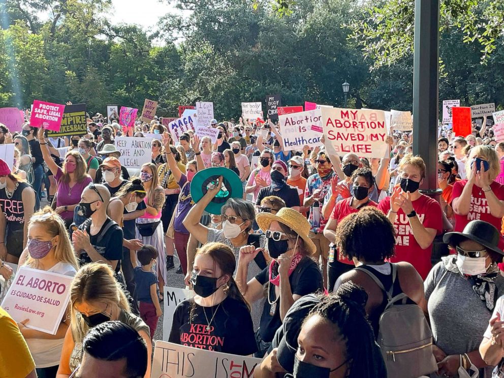 PHOTO: Demonstrators gather in front of the county council in Austin, Texas, on Nov. 2, 2021.