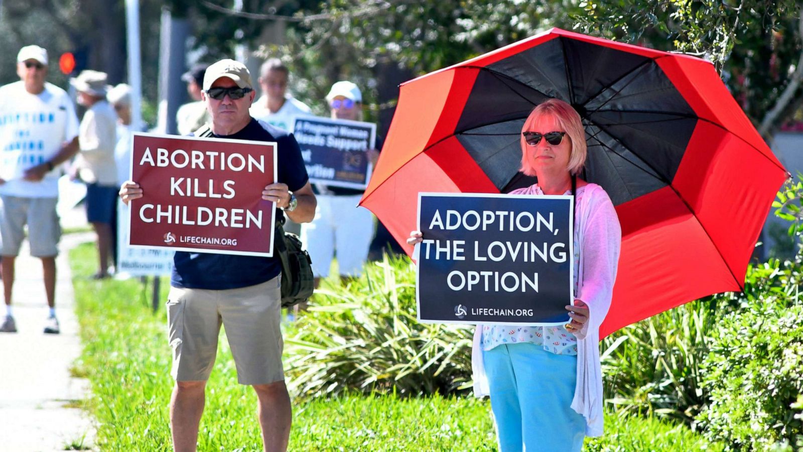 PHOTO: In this Oct. 2, 2022, file photo, people are shown protesting at the annual Life Chain of Melbourne rally in Brevard, Fla.