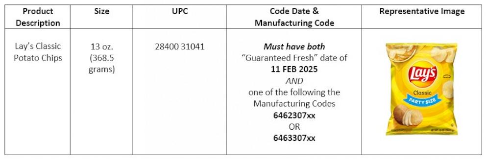 PHOTO: Frito-Lay issued a recall on a limited number of 13-ounce bags of Lay's Classic potato chips.